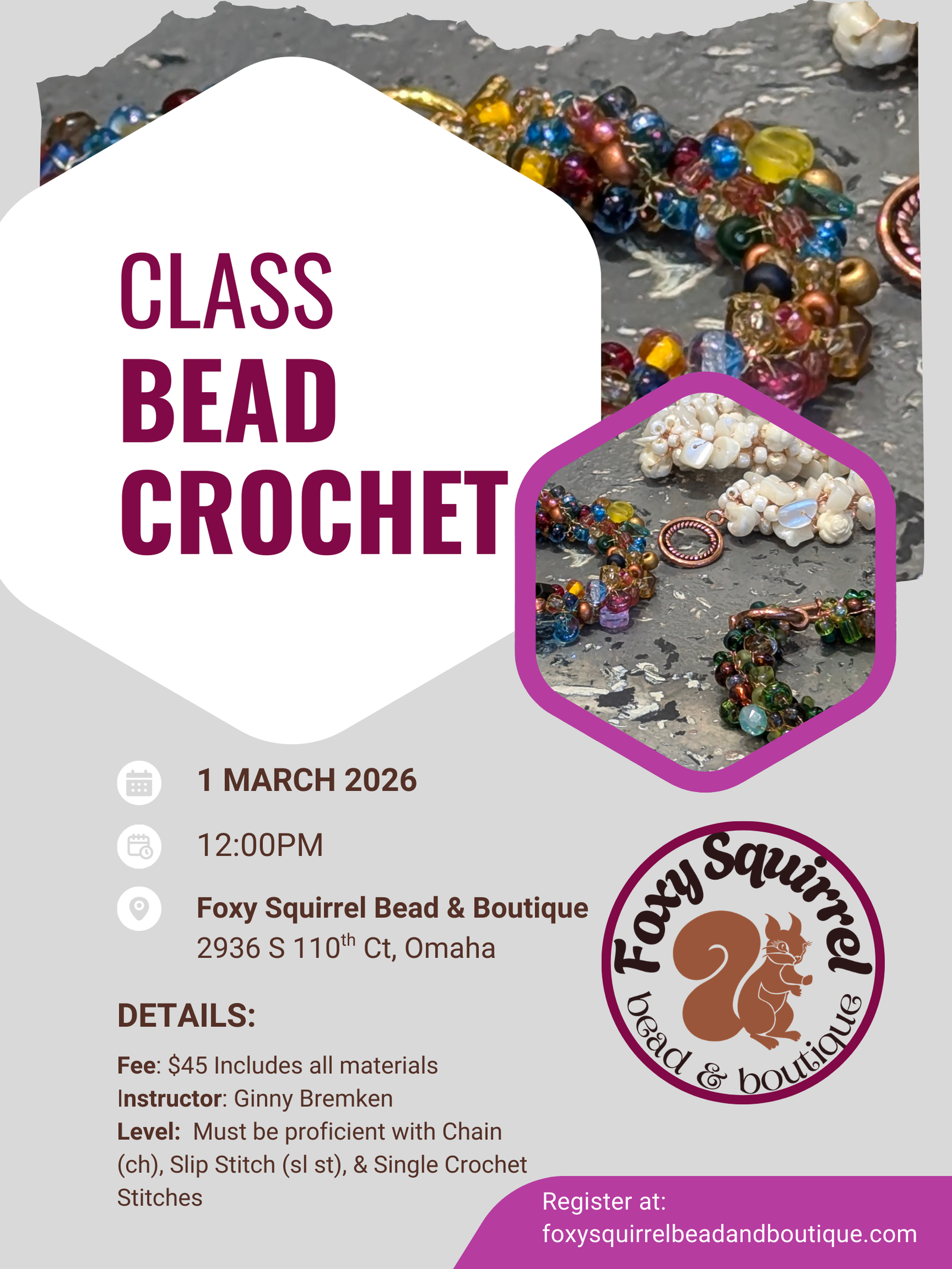Bead and Crochet class to create jewelry