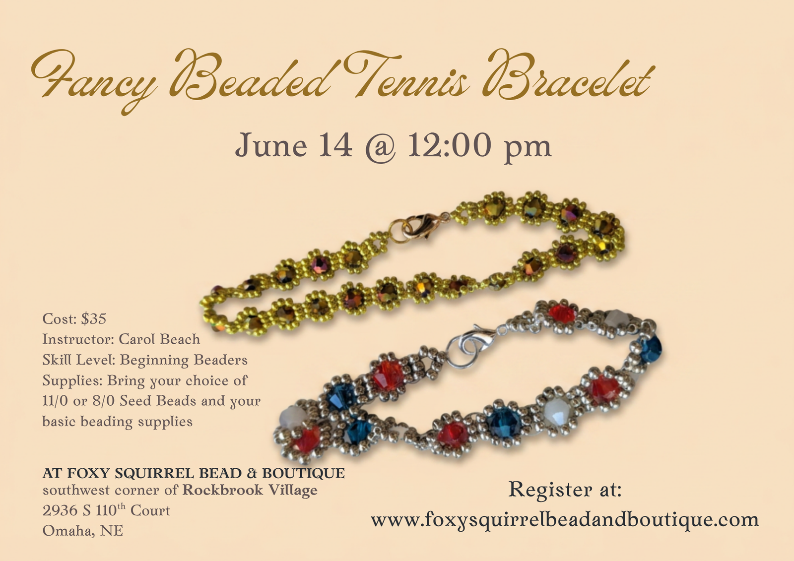 Beading Class to create a beautiful tennis bracelet