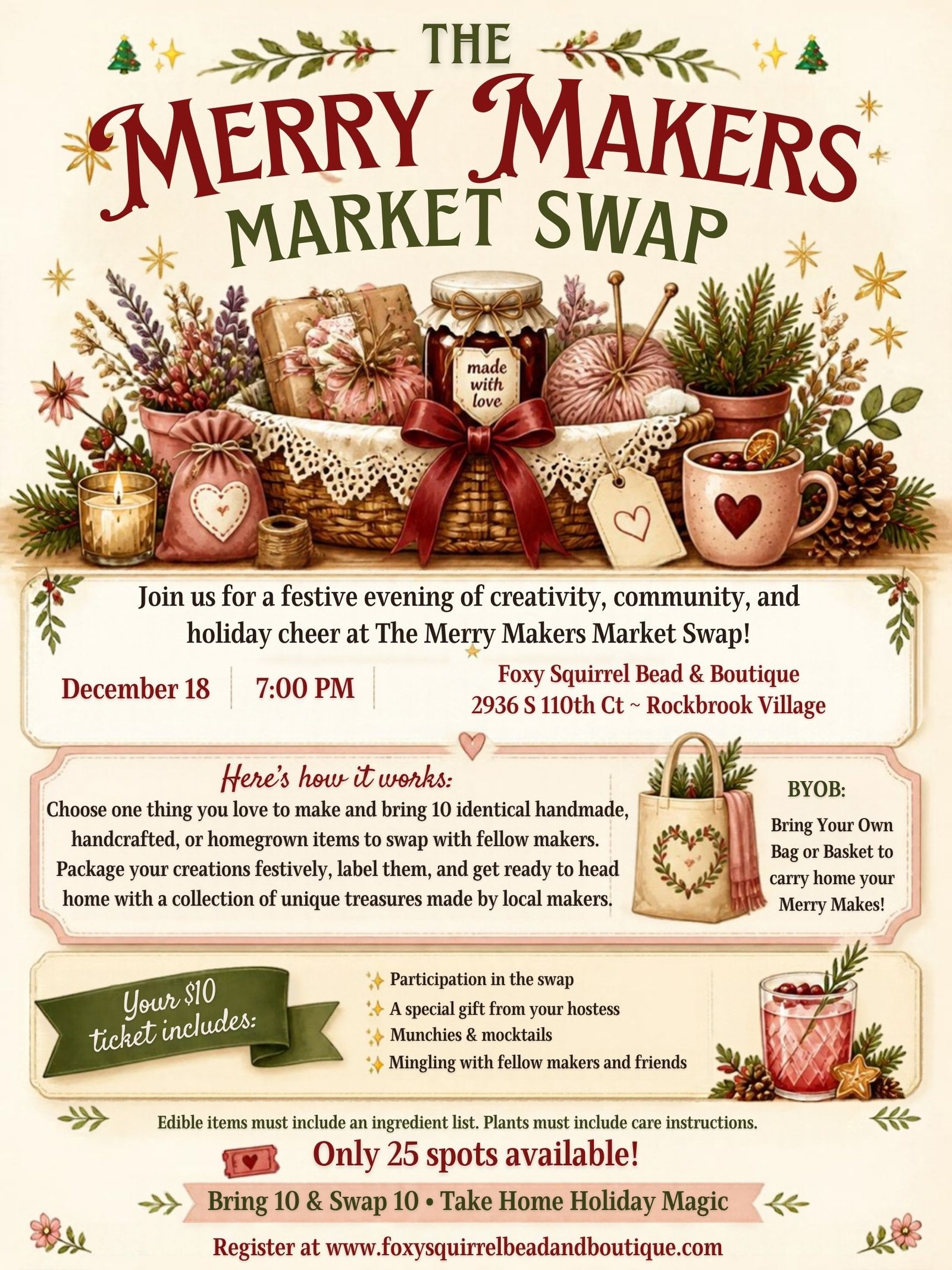 Merry Makers Market Swap poster beading class